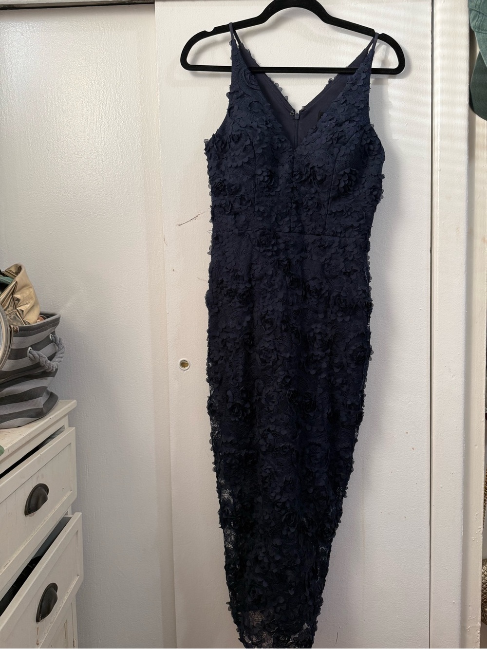 Xscape Navy 3D Floral Lace Midi Dress